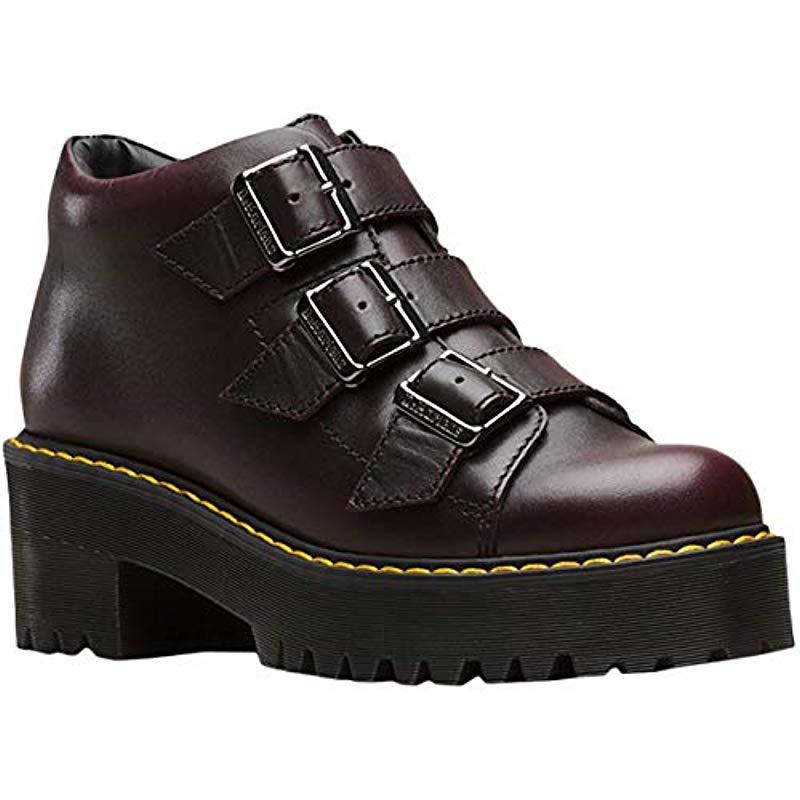 Dr. Martens Coppola Leather Buckle Heeled Boots in Burgundy Vintage (Black)  | Lyst