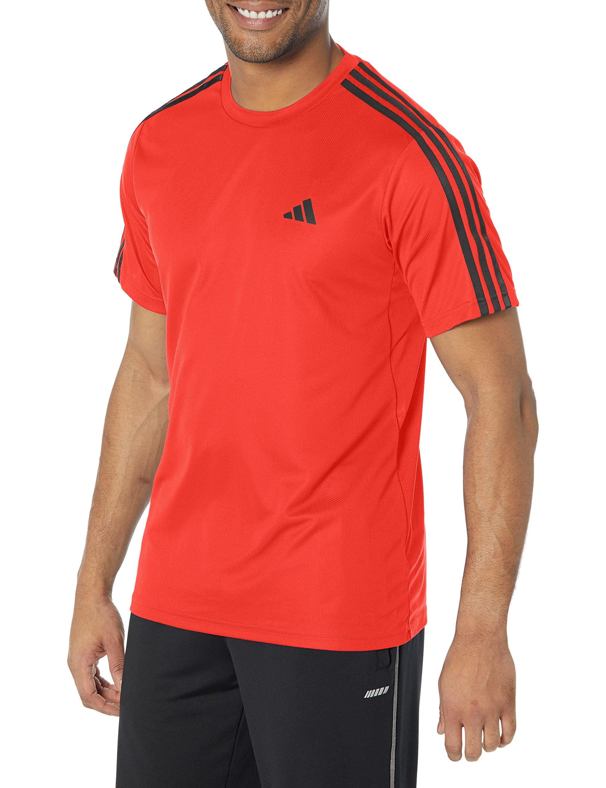 adidas Size Essentials Base 3-stripes Training T-shirt in Red for Men | Lyst