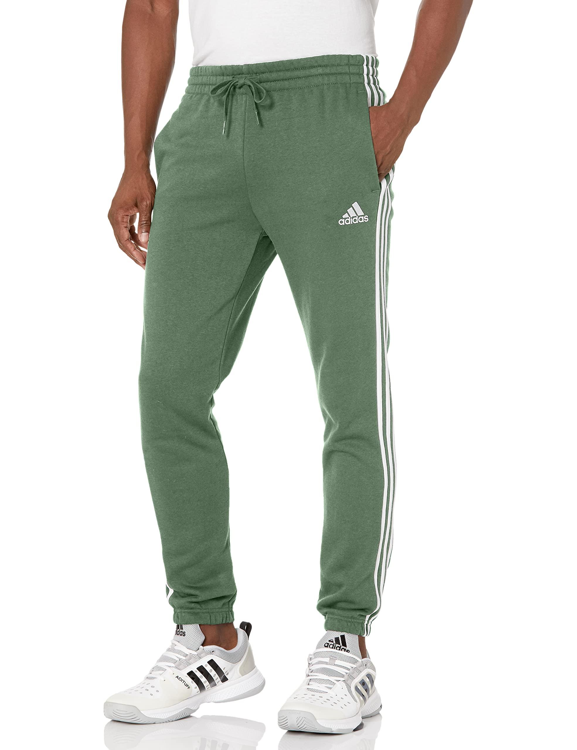 adidas Standard Essentials Fleece Tapered Elastic Cuff 3-stripes Pants in  Green for Men | Lyst UK
