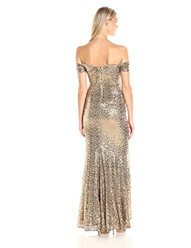 badgley mischka off the shoulder gown