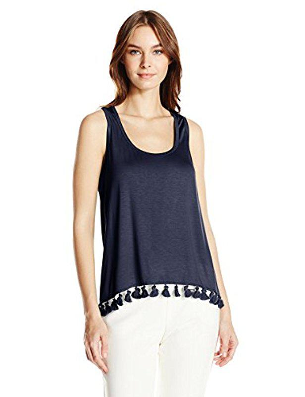 Trina Turk Womens Tajo Must Have Jersey Top with Tassels