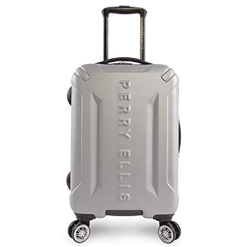 Perry Ellis Delancy Ii 21" Hardside Carryon Spinner Luggage in Silver