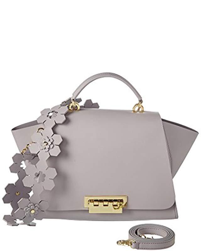 ZAC POSEN GREY HANDBAG WITH WINGED SIDES FLORAL DESIGN