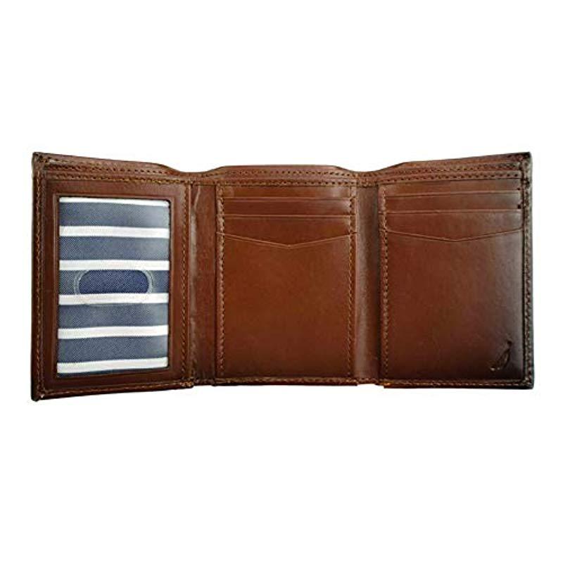 Nautica Extra Large Capacity Trifold Leather Wallet in Brown for Men Lyst