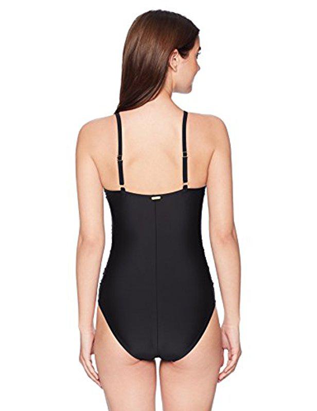 Ellen Tracy One-piece Swimsuit Bathingsuit Neck Cut-out in Black 