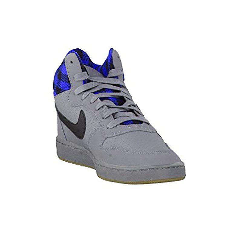 Nike Leather Court Borough Mid Basketball Shoes in Black-Blue-Grey 