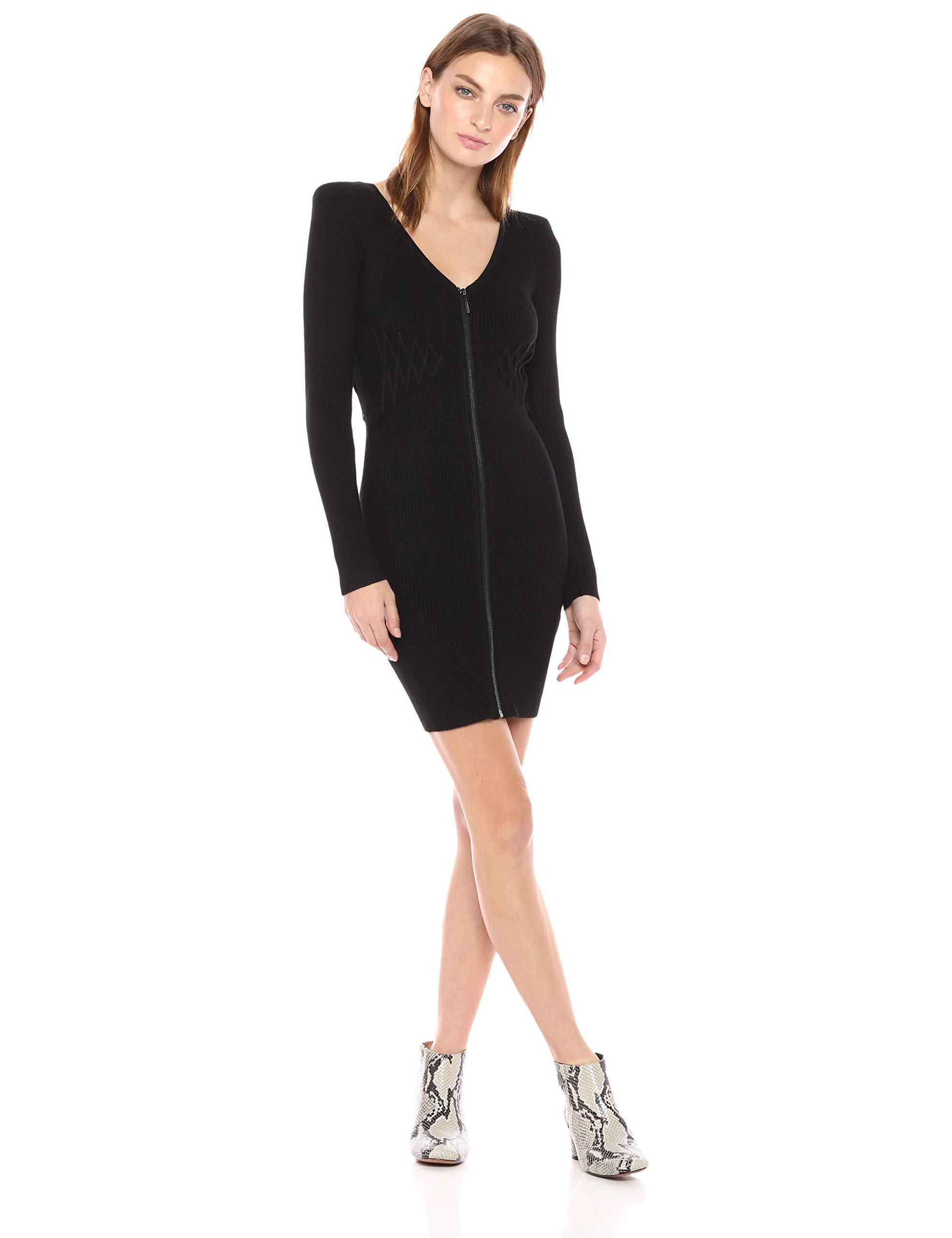 long sleeve black dress with zipper in front