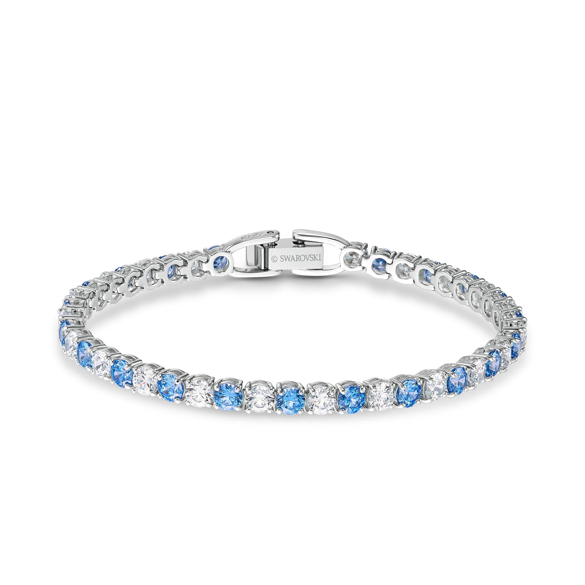 Swarovski 125th Anniversary Tennis Deluxe Bracelet With Light Blue And  White Crystals On A Rhodium Plated Setting | Lyst
