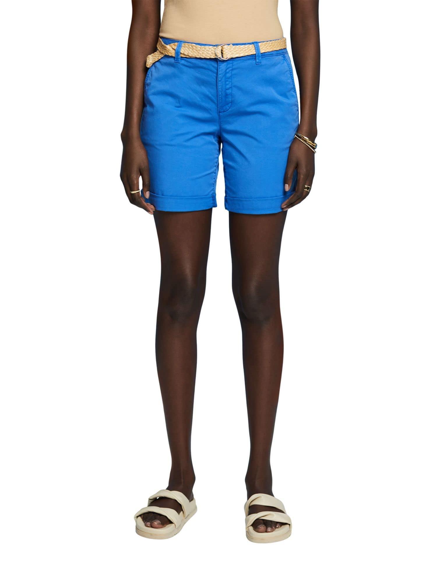 Esprit Shorts mit Raffia-Flechtgürtel in Blau | Lyst DE