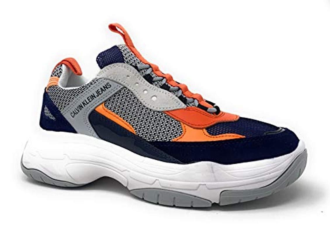 calvin klein navy & orange marvin trainers