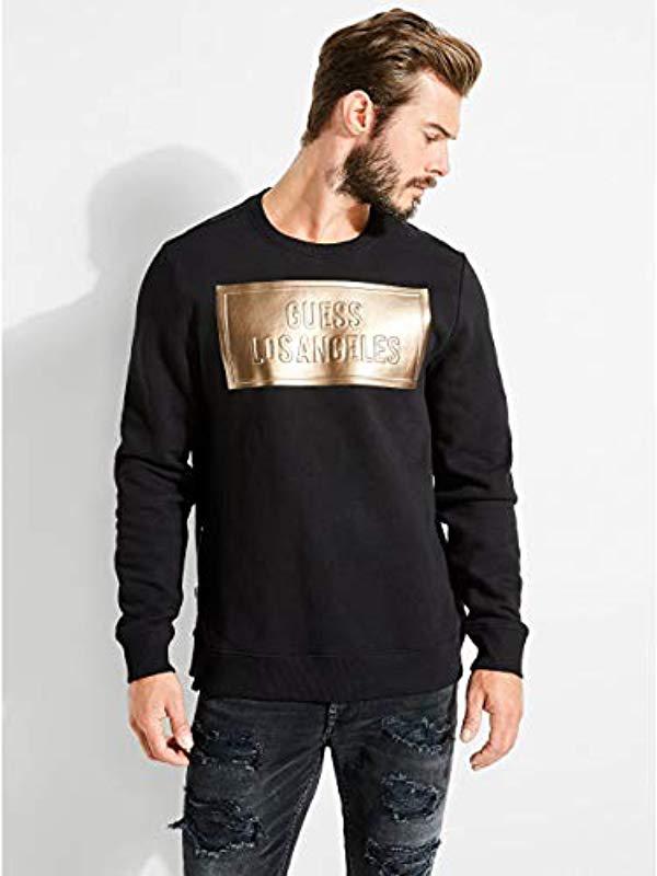 Guess Mens Long Sleeve Logan Coated Crew Neck Shirt