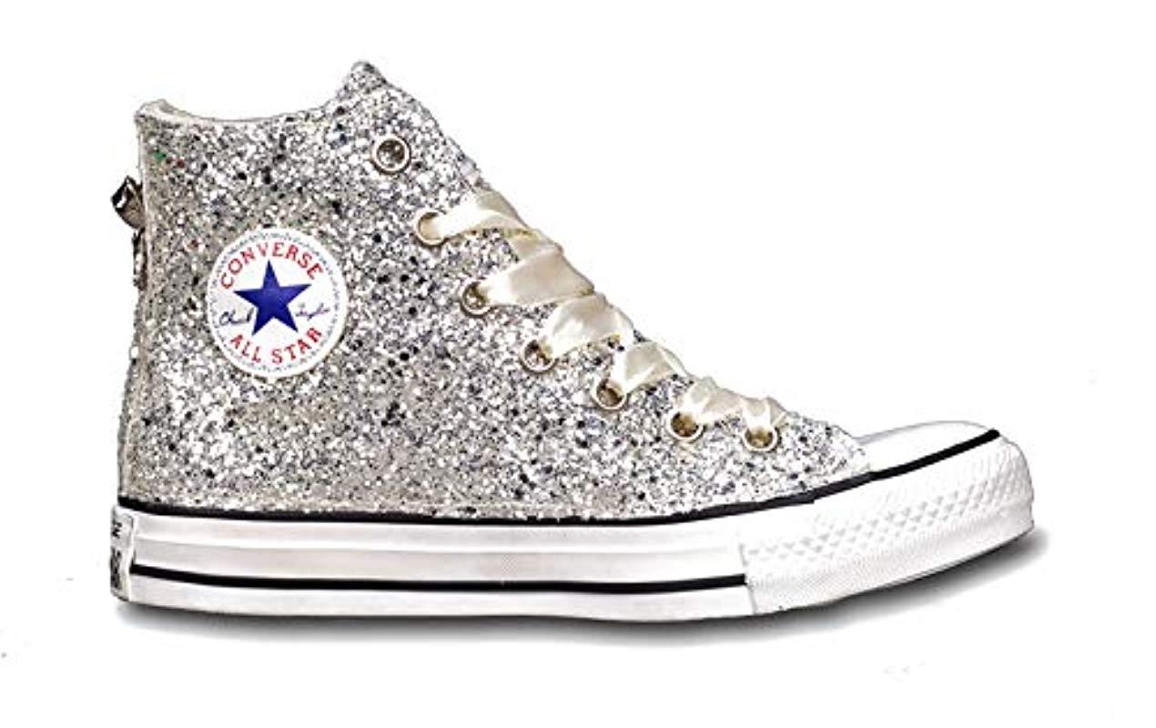 silver glitter high top converse