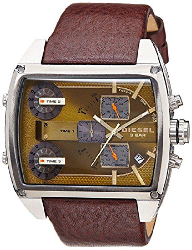 DIESEL Dz7327 Mothership Square Watch With Brown Band for Men | Lyst