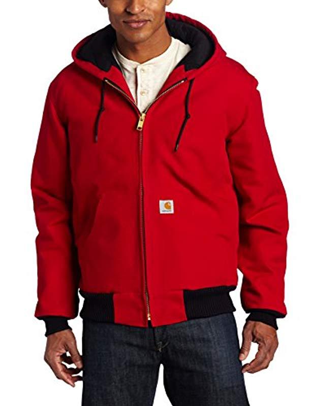 Carhartt Quilted Flannel Lined Duck Active Jacket in Red for Men | Lyst