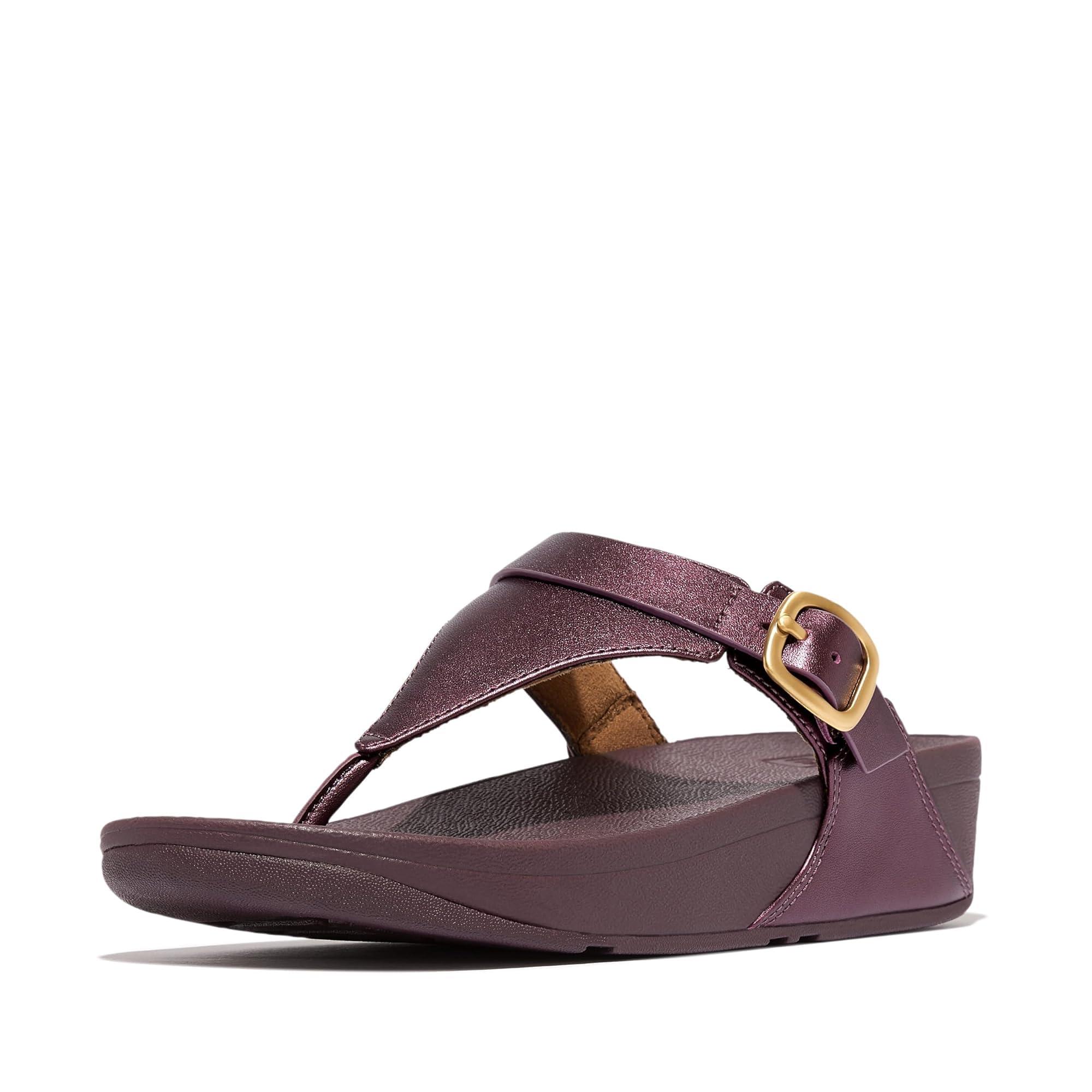 Fitflop Lulu Adjustable-Buckle Metallic-Leather Toe-Post Sandals (Metallic  Mauve Wine) Sandals in Brown | Lyst UK