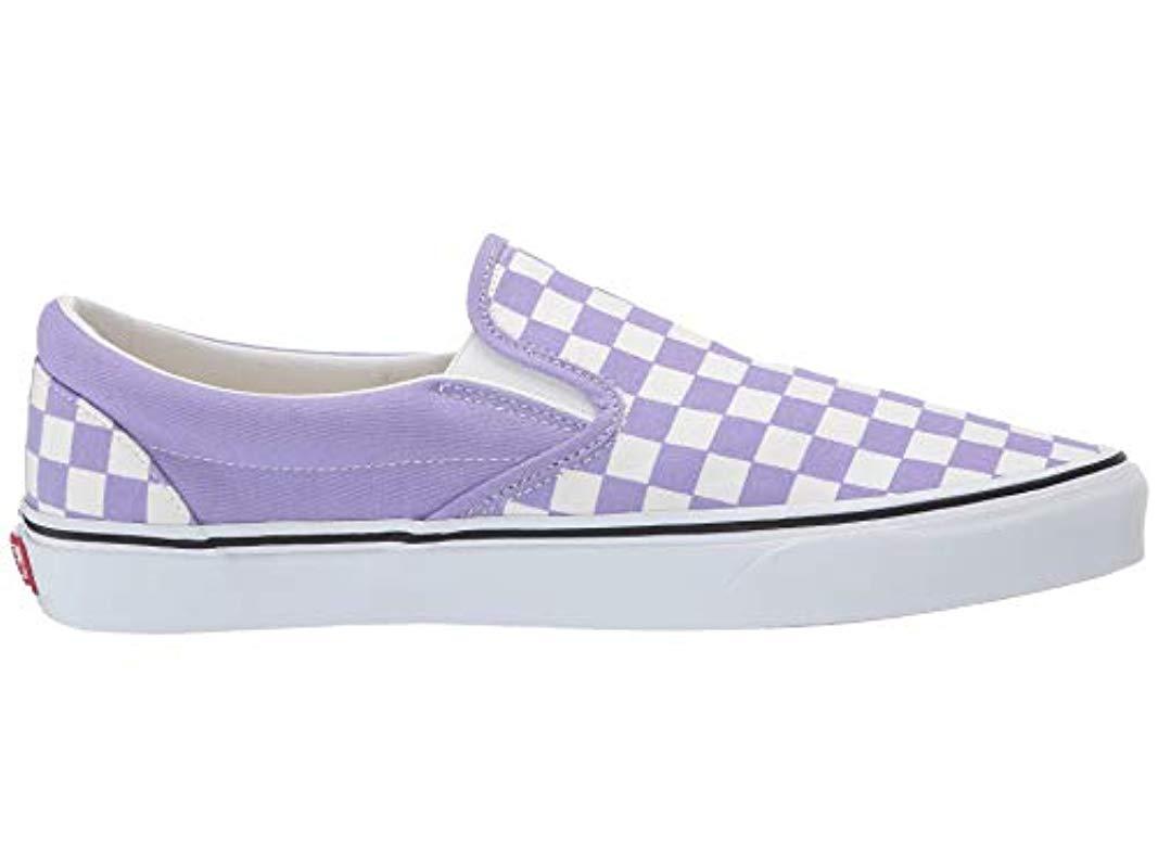 lavender checkered slip on vans