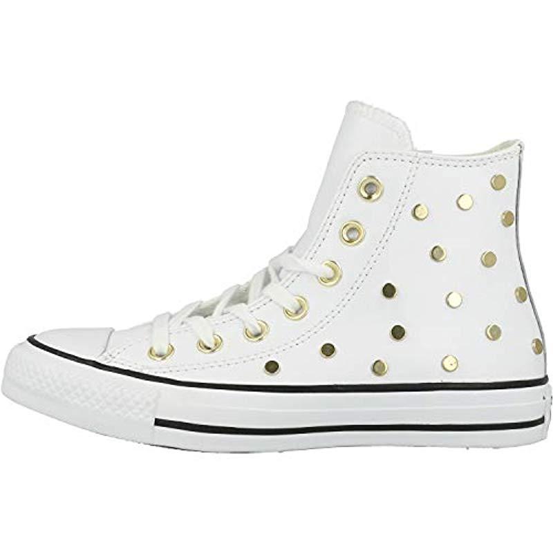 white leather converse with gold studs