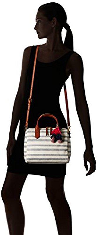 fossil fiona satchel blue stripe