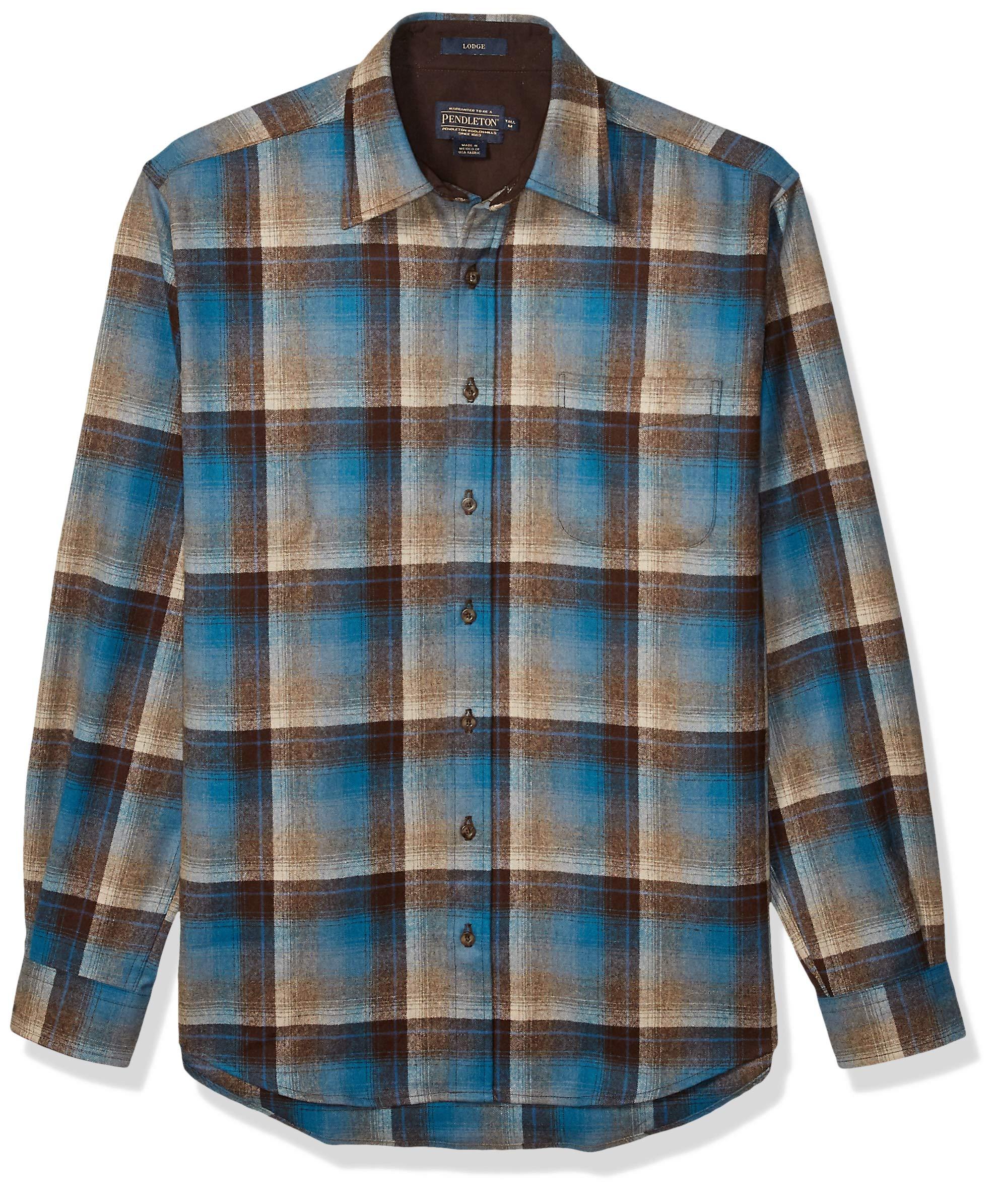 Pendleton Size Long Sleeve Button Front Lodge Shirt in Brown/Blue Ombre