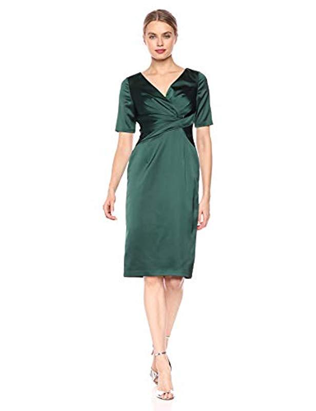 Adrianna Papell Pleat Wrap Satin Cocktail Dress in Green | Lyst