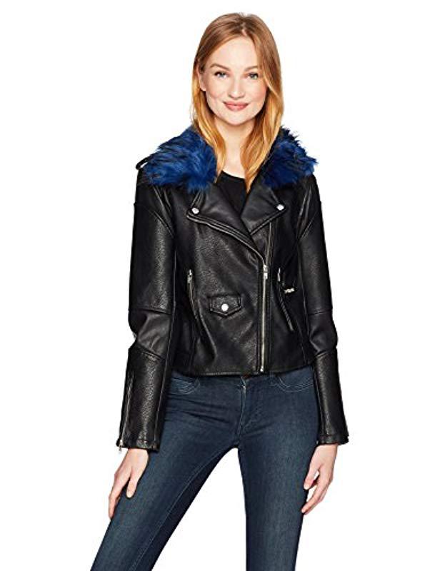 Members Only Faux Fur Biker Jacket In Blue Save 7 Lyst Members Only Faux Fur Biker Jacket In