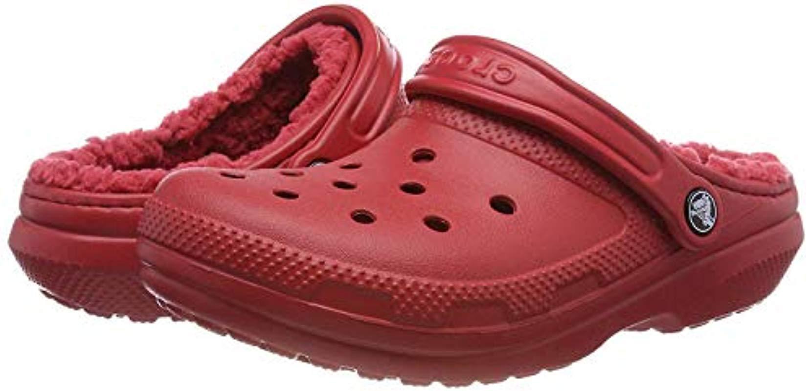 red fuzzy lined crocs