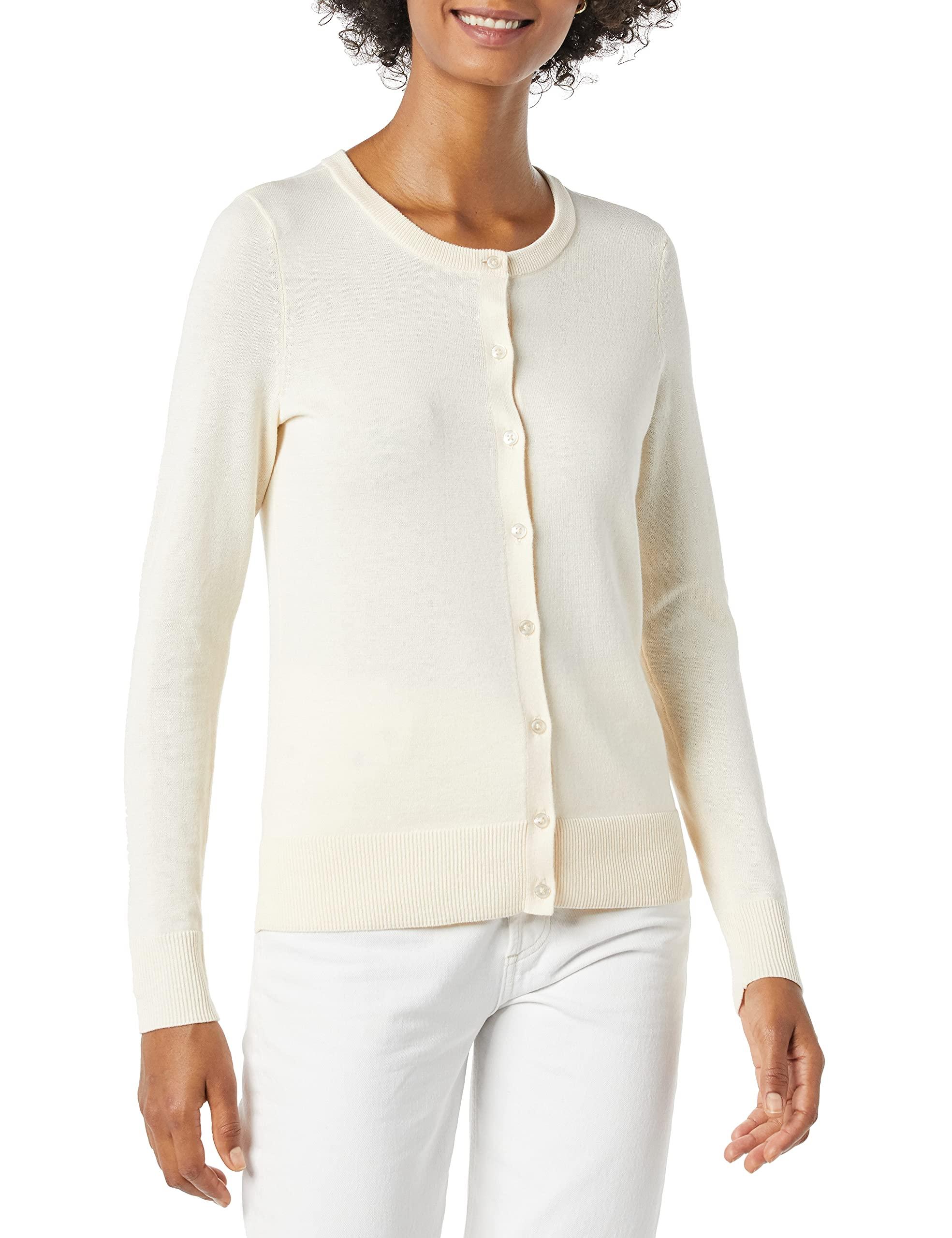Amazon Essentials Lightweight Crewneck Cardigan Sweater in Ecru (White) -  Save 11% - Lyst