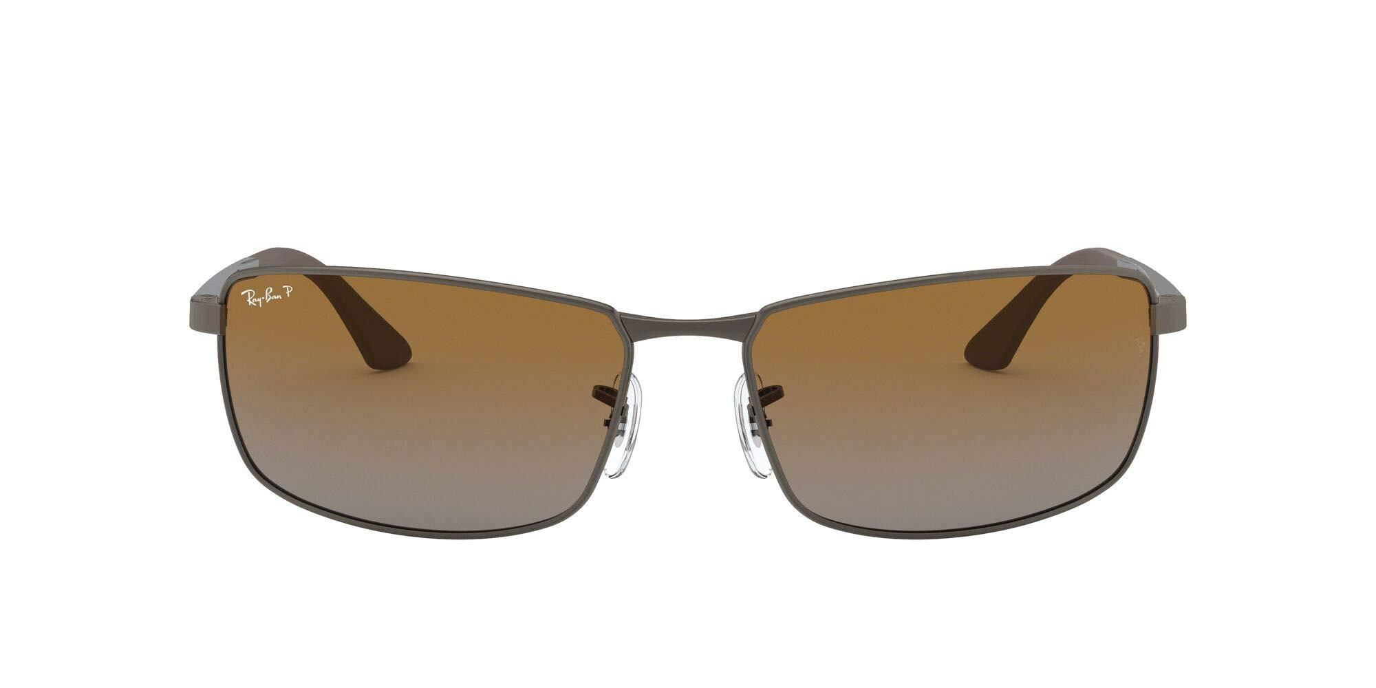 Ray-Ban Rb3498 Rectangular Metal Sunglasses, Matte Gunmetal/polarized Brown Gradient, 61 Mm 