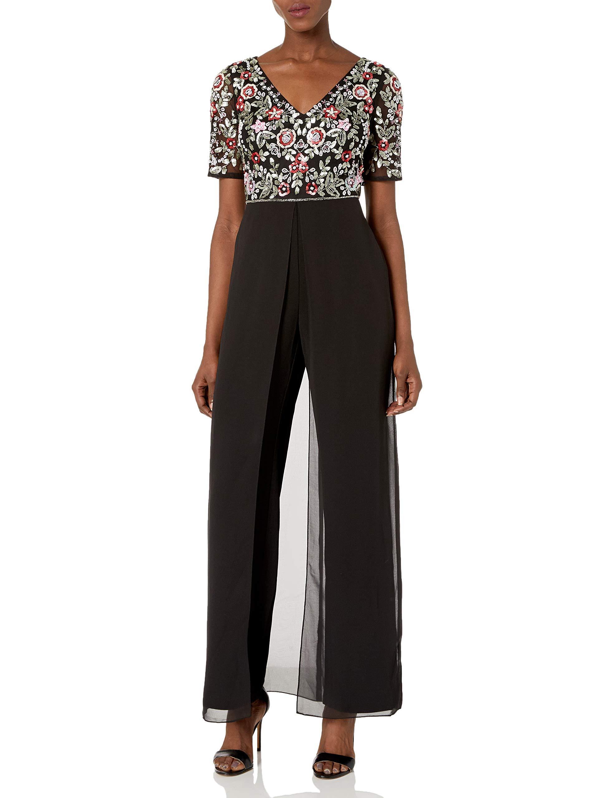 Adrianna Papell Floral Embellished Jumpsuit With Sheer Skirt in 