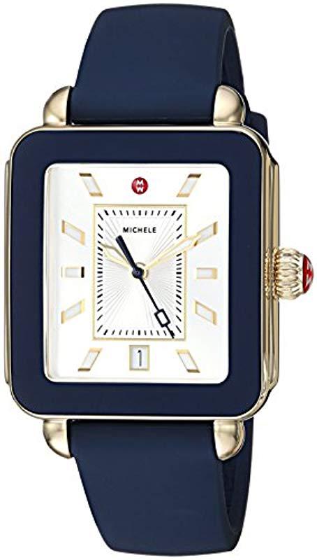 Michele S Deco Sport Navy Silicone Watch in Blue | Lyst