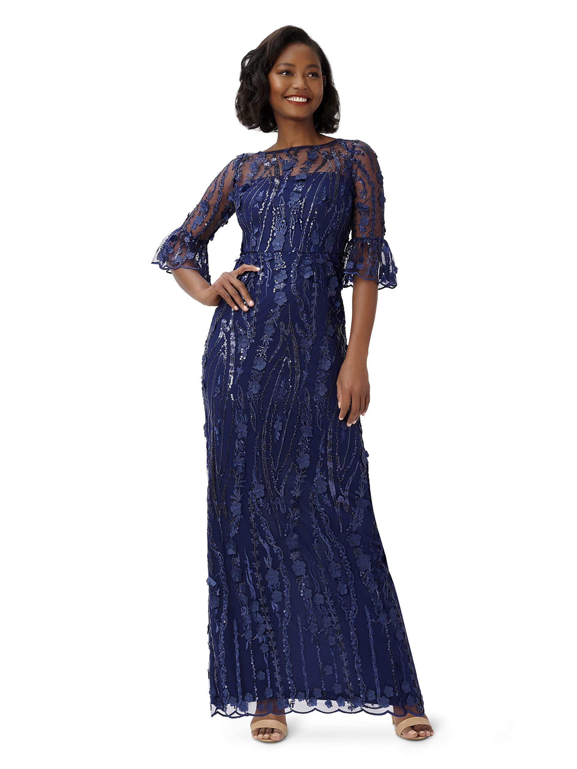 Adrianna Papell Long 3d Floral Sequin Gown in Blue Lyst