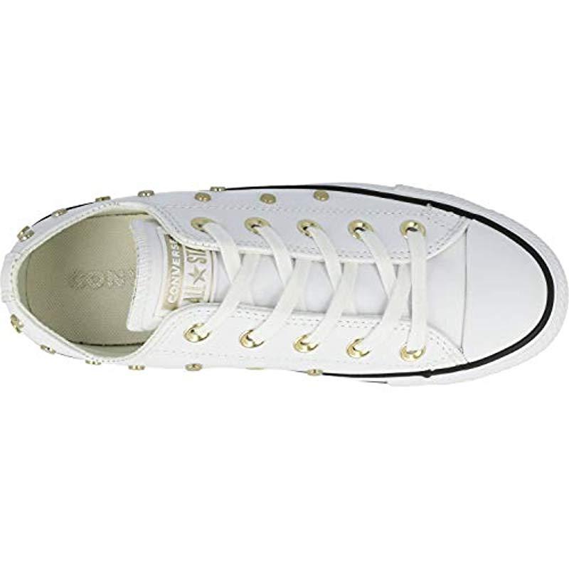 white leather converse with gold studs