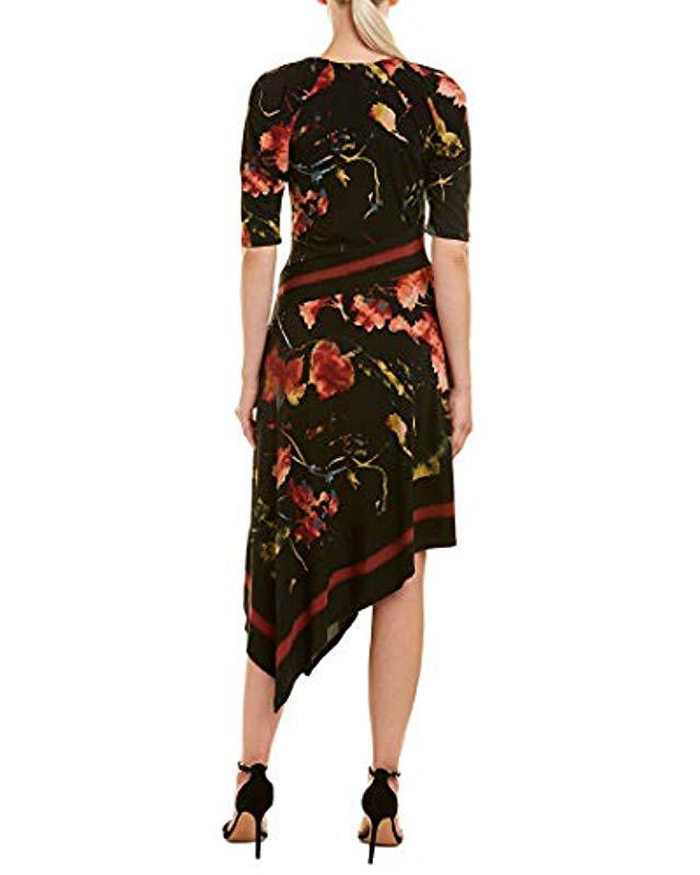 bcbg asymmetrical satin wrap dress