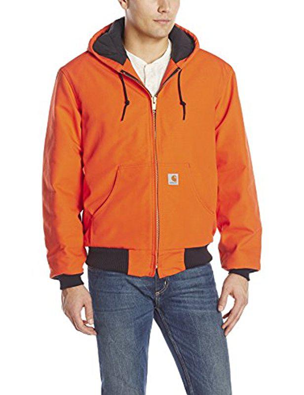 Carhartt Quilted Flannel Lined Duck Active Jacket in Orange for Men | Lyst