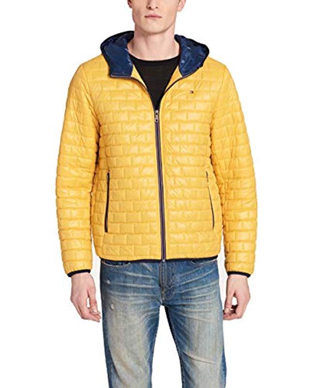 tommy hilfiger men's sweaterweight ultra loft hooded packable puffer jacket