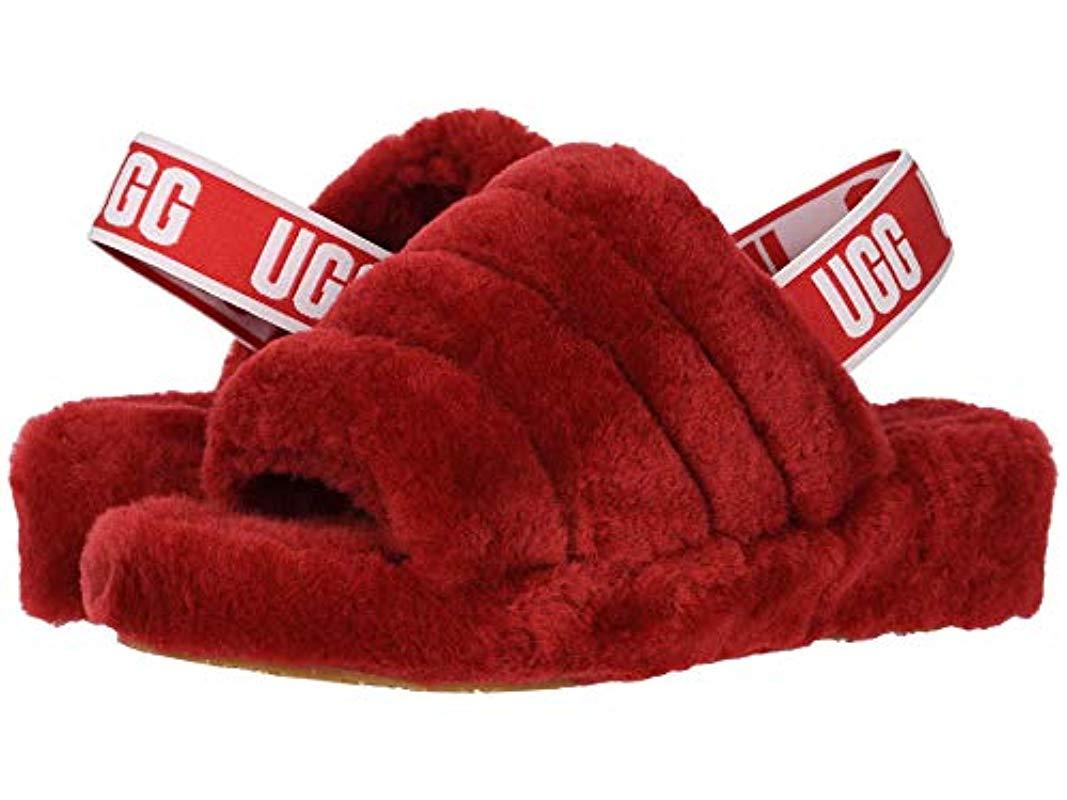 red fluff yeah ugg slides