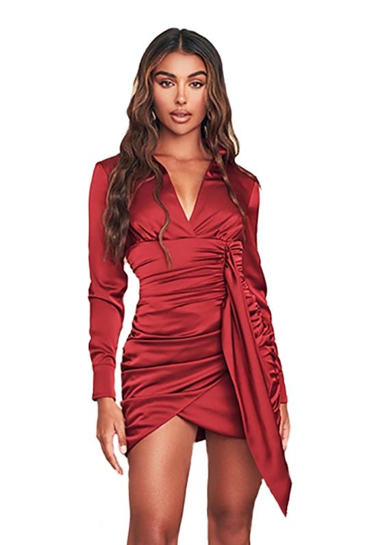 Lavish Alice Satin Shirt Mini Dress in 