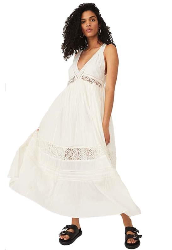 People Clara Lace Maxi Dress in Ivory 