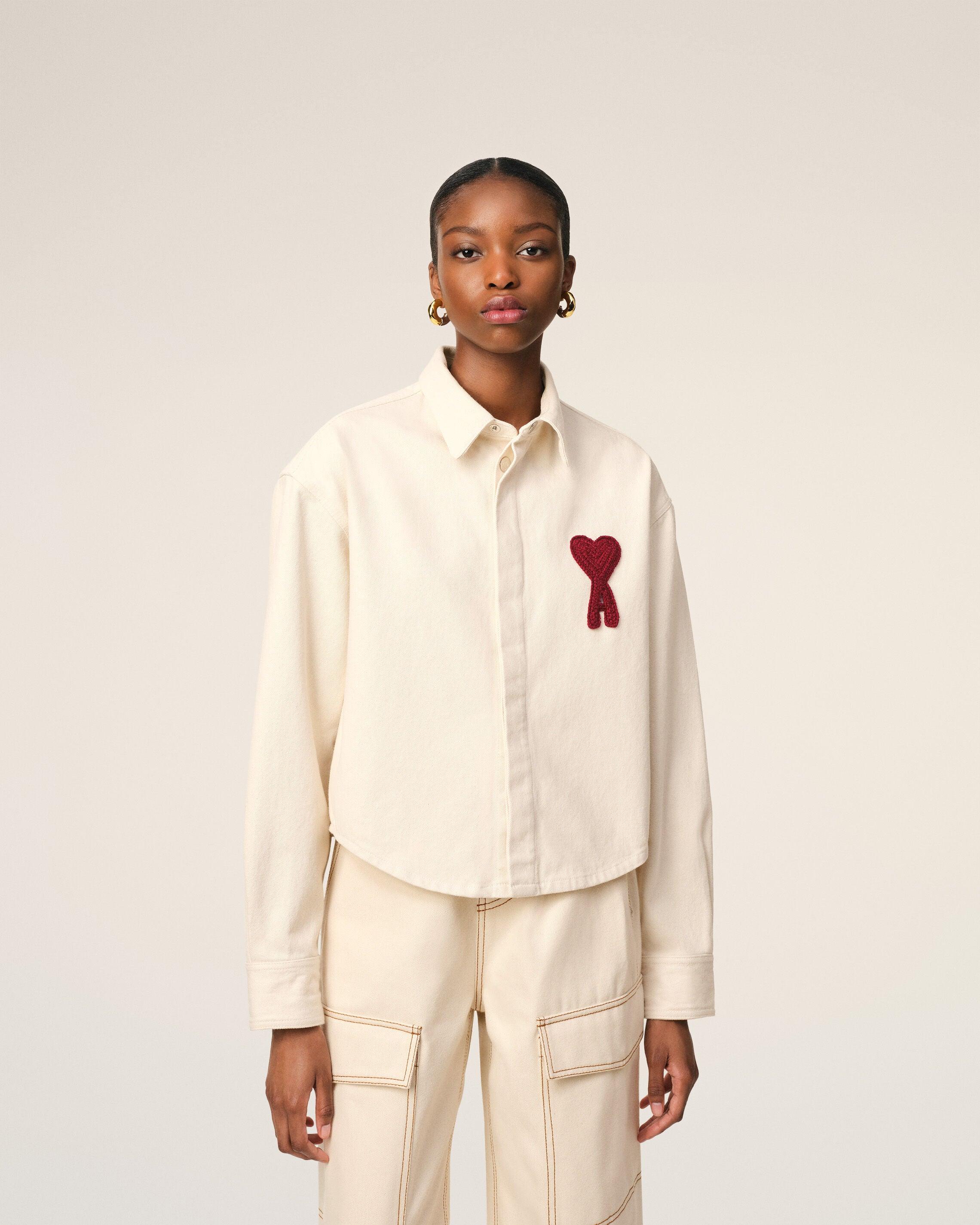 Ami Paris Cotton Ami De Coeur Cropped Shirt in Natural | Lyst