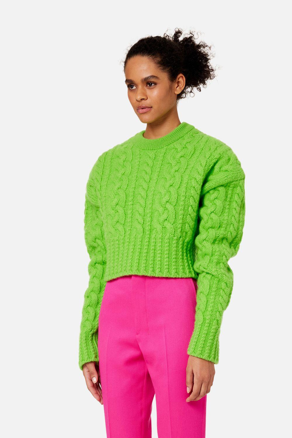 Ami Paris Cable Knitted Short Sweater in Green | Lyst