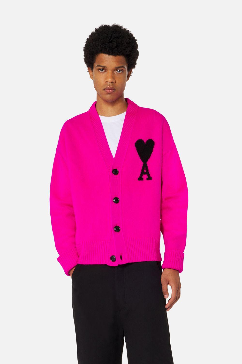 Ami Paris Ami De Coeur Cardigan in Pink | Lyst