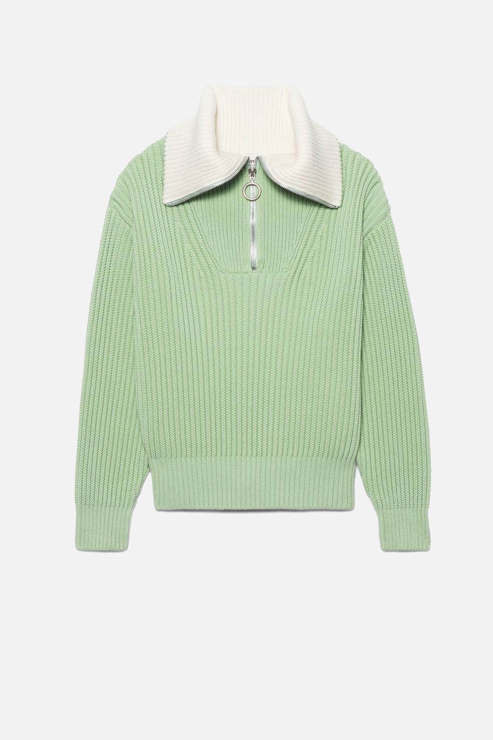 AMI Zipped-rollneck Ribbed Sweater in 