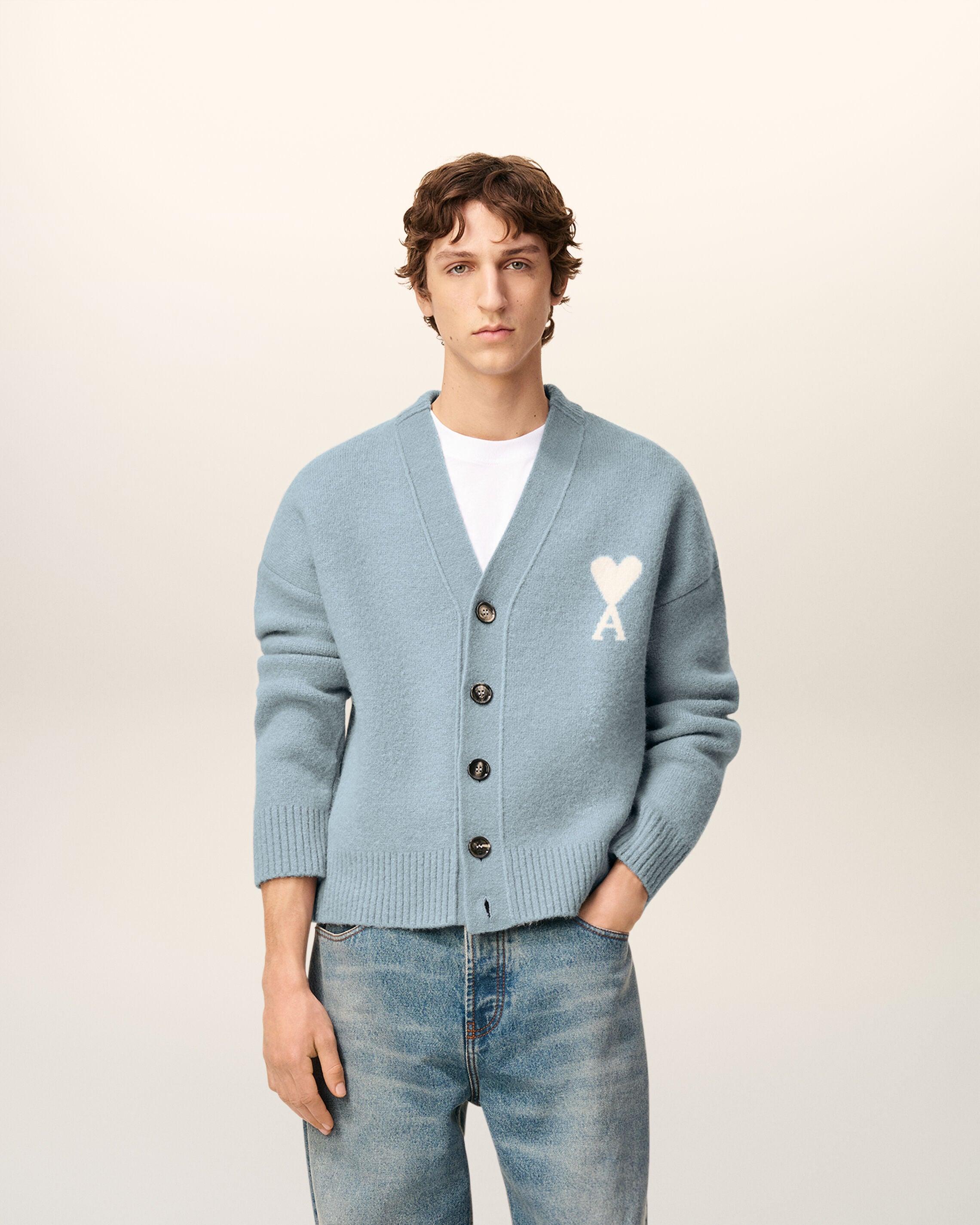 Ami Paris Alpaca Ami De Coeur Cardigan in Blue | Lyst
