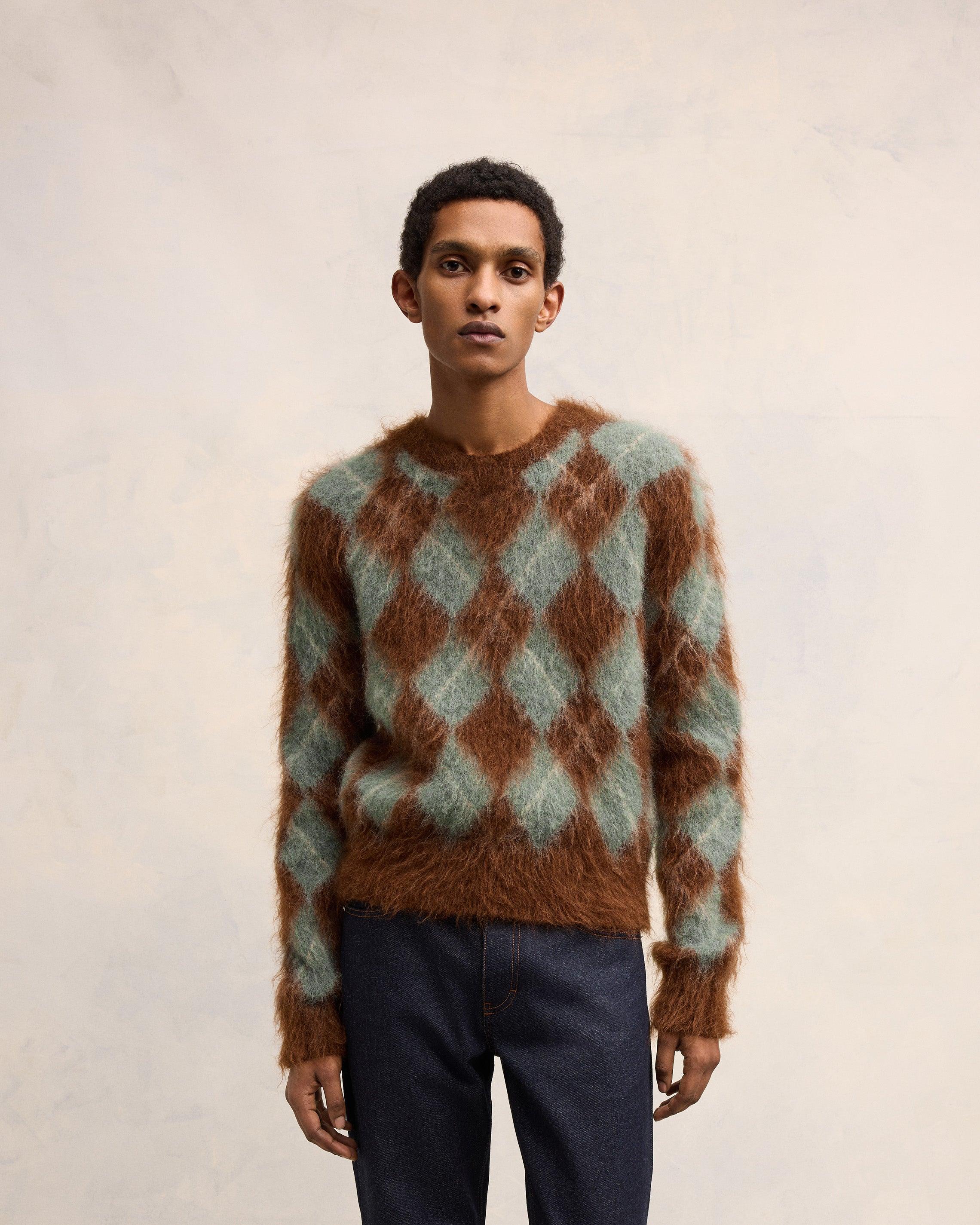 Ami Paris Alpaca Mohair Brushed Argyle Sweater in Natural for Men