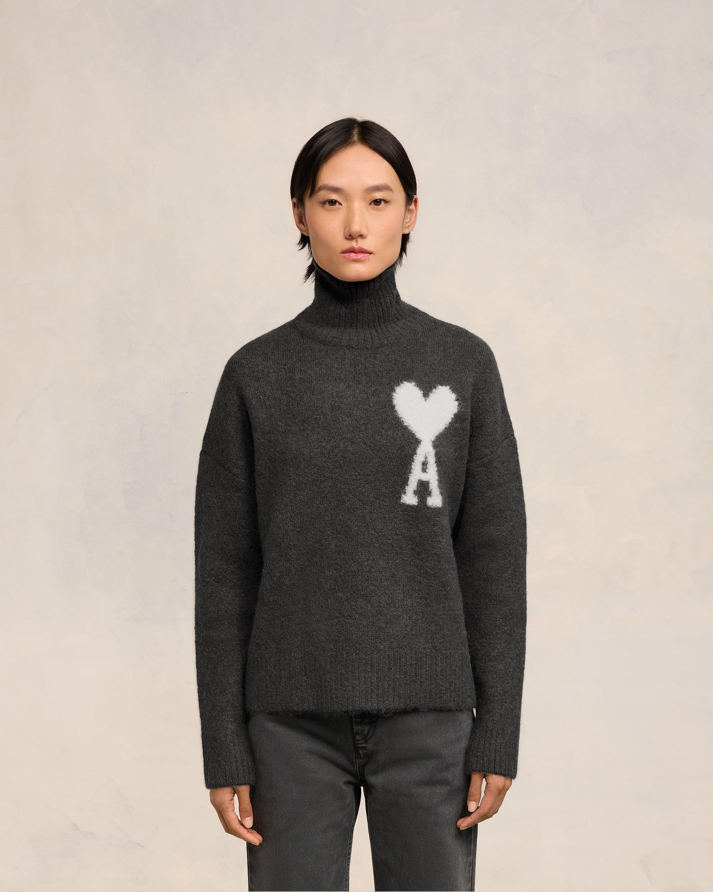 ★関税込★アミ★AMI★de Coeur Funnel Neck Sweater Grey Black ★関税込★アミ★AMI★de Black Sweater Neck Funnel Coeur Grey