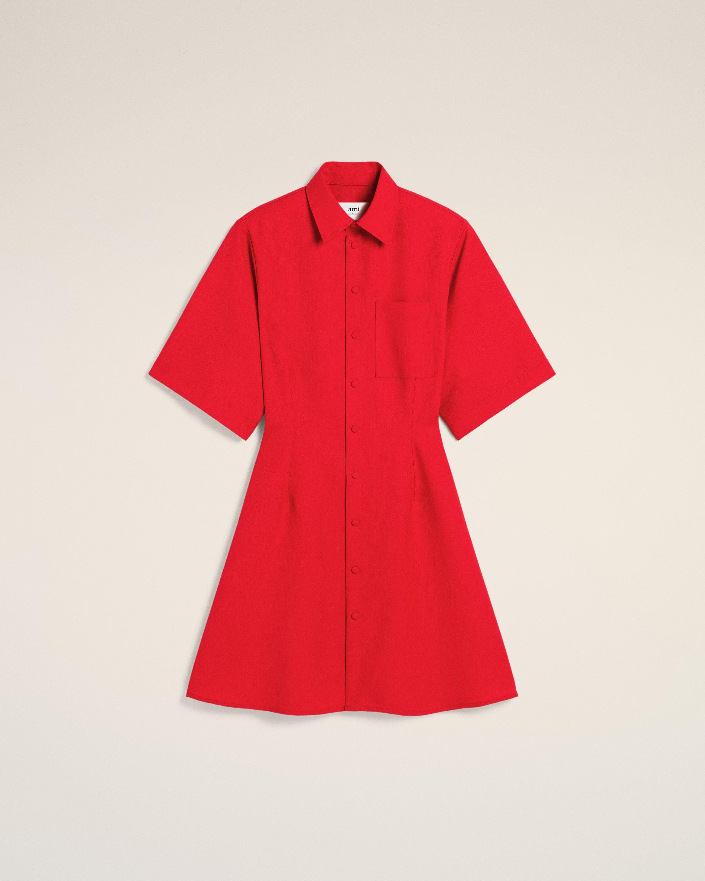 ワンピース AMI PARIS MINI RED WOOL DRESS Red Wool Short Sleeve Shirt Minidress by AMI Paris on Sale