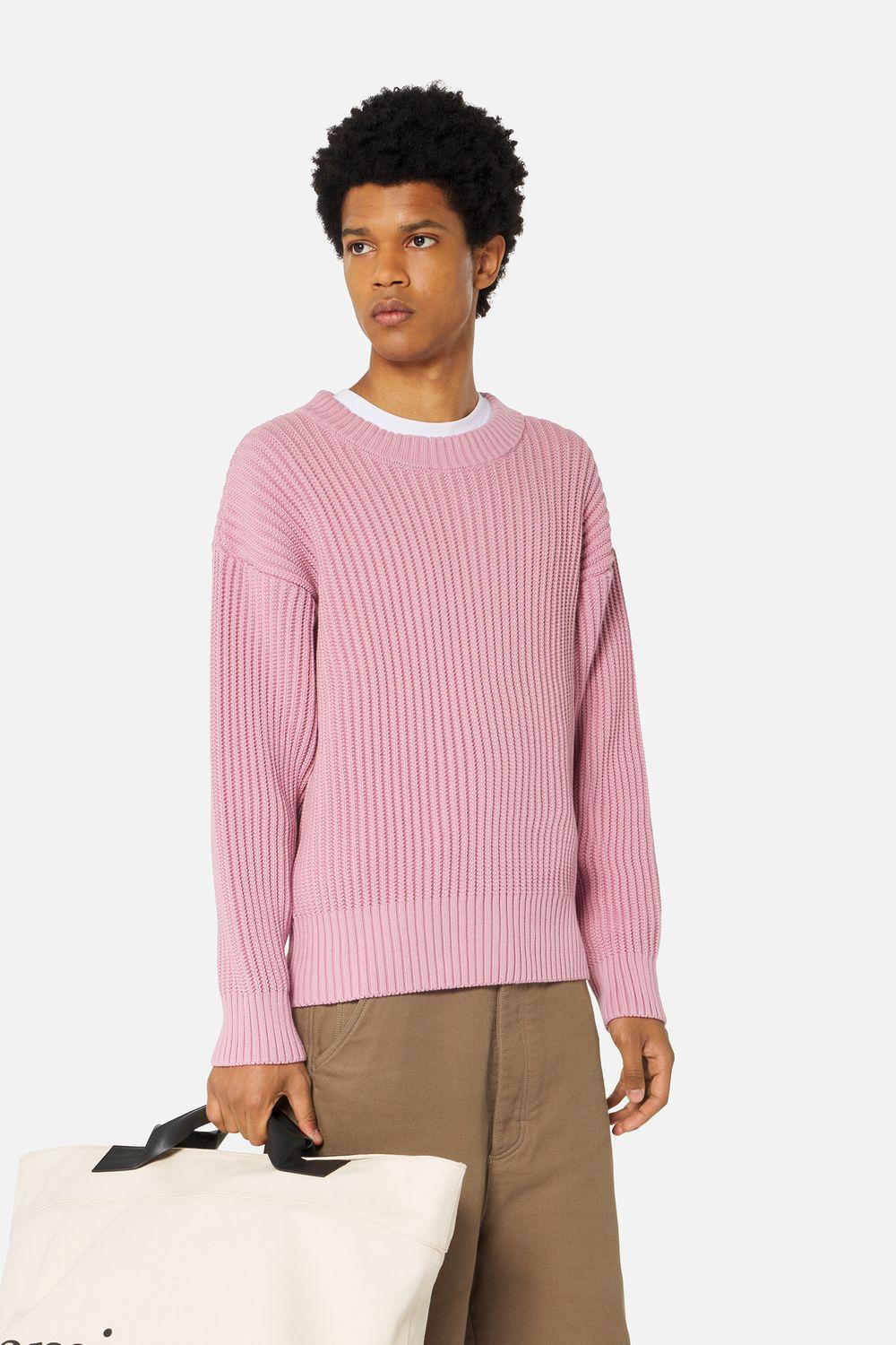 Pink Ribbed Crewneck Sweater