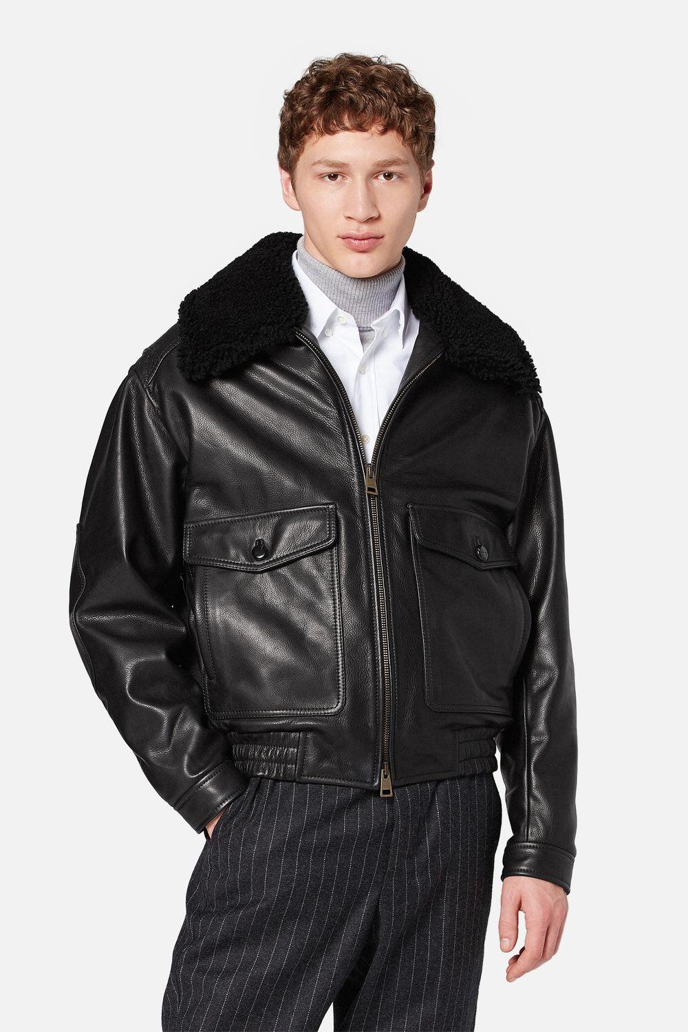 ami shearling leather jacket