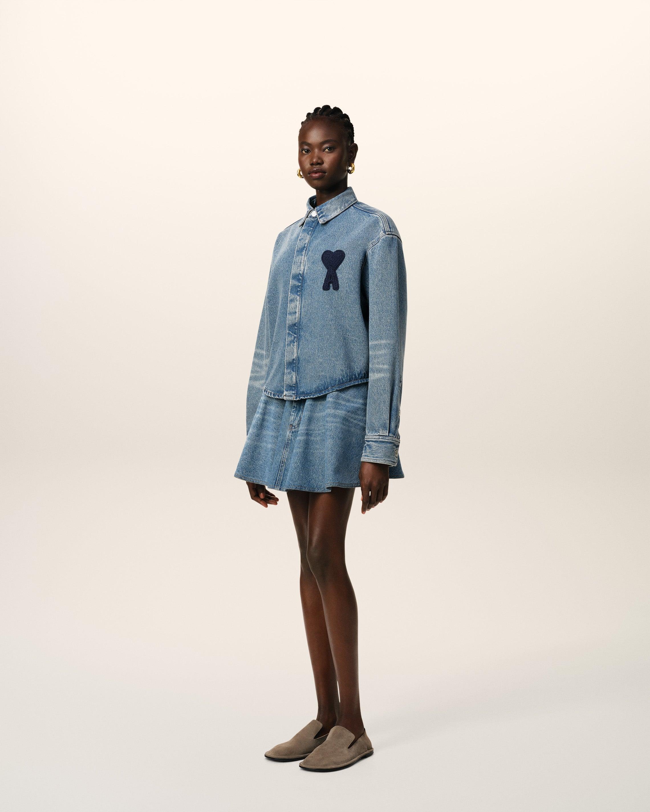 Ami Paris Cotton Ami De Coeur Cropped Shirt in Blue | Lyst