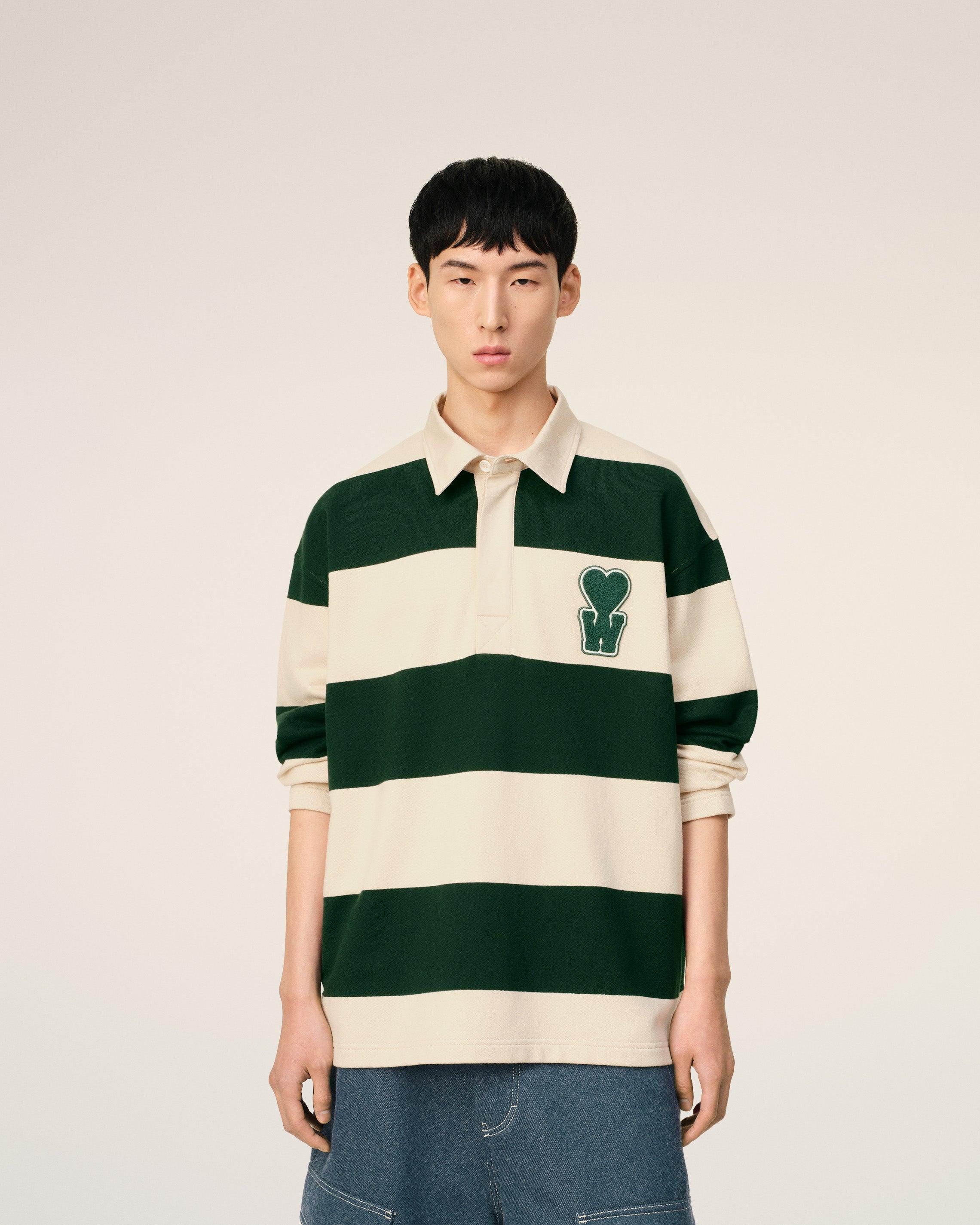 Ami Paris And Cotton Striped Polo With Patch in Green for Men | Lyst
